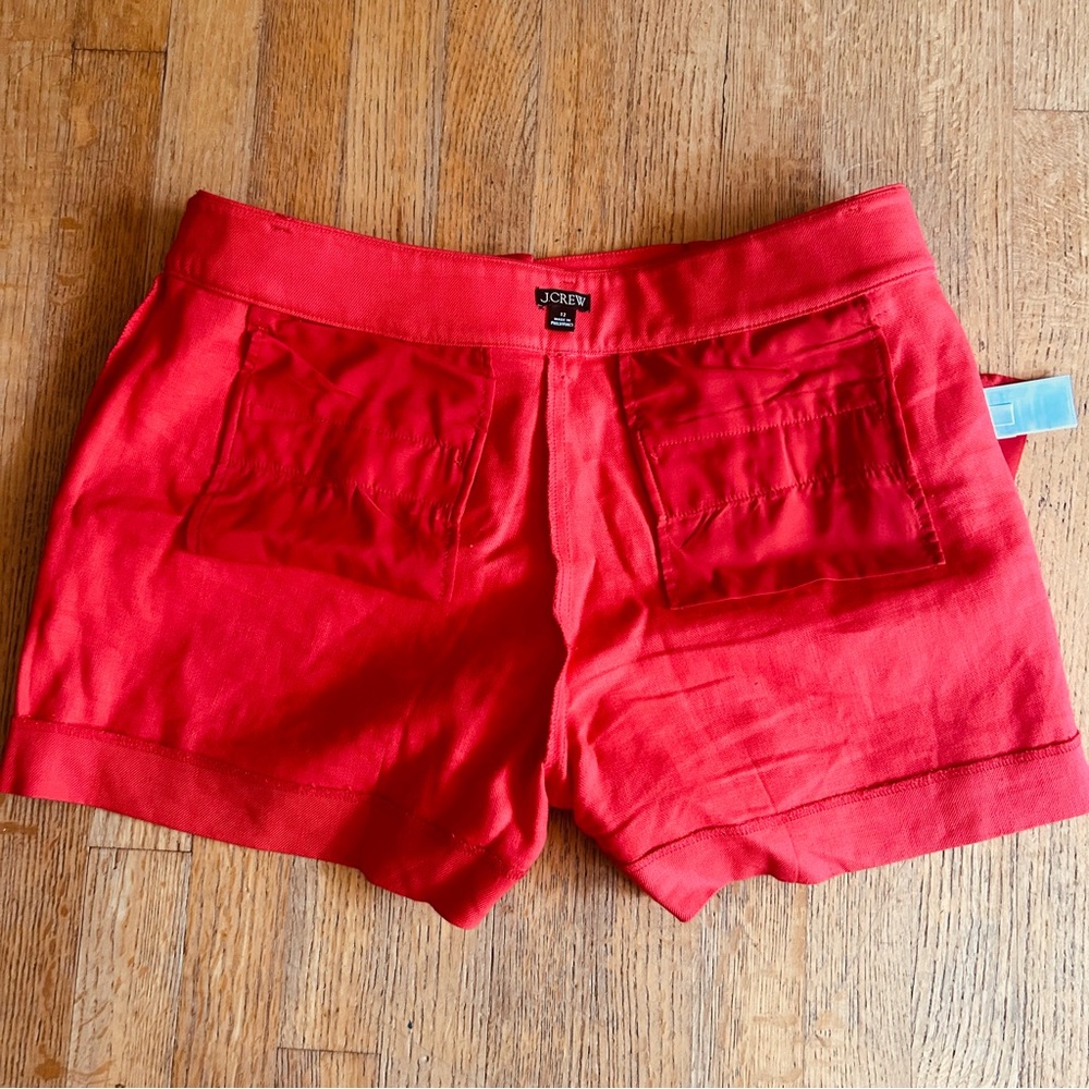 J Crew Coral Red Pintuck Suit Short in Stretch Linen Blend Shorts, Size 12 - Picture 5 of 10